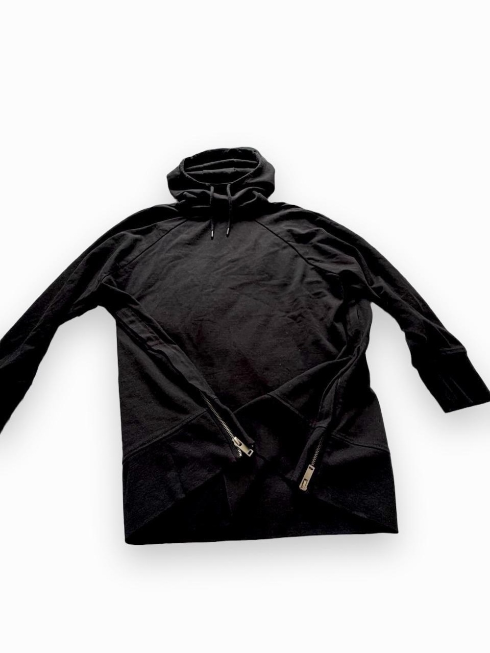 Zara black side-zipper pullover hoodie with size zippers